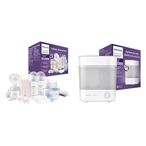 PHILIPS Brustpumpen, Schwarz, Avent Elektrische Milchpumpe, Geschenkset, Einzelmilchpumpe, Babyflasche, Mehrwegbecher für Muttermilch