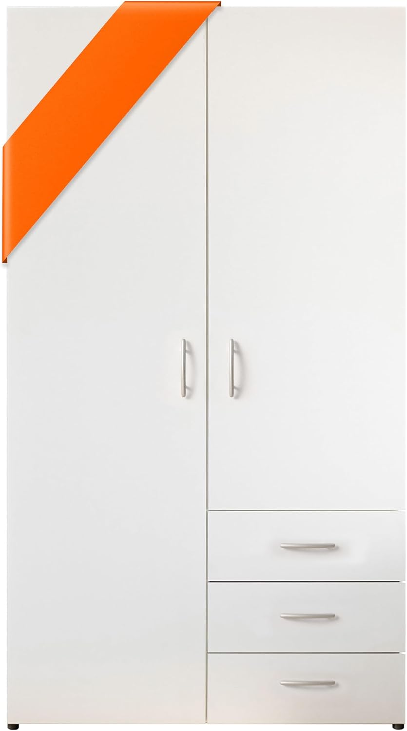 Kleiderschrank Stella Trading, 101 x 176 x 51 cm, Weiß, HARRY - Vielseitiger Drehtürenschrank 2-türig für Ihr