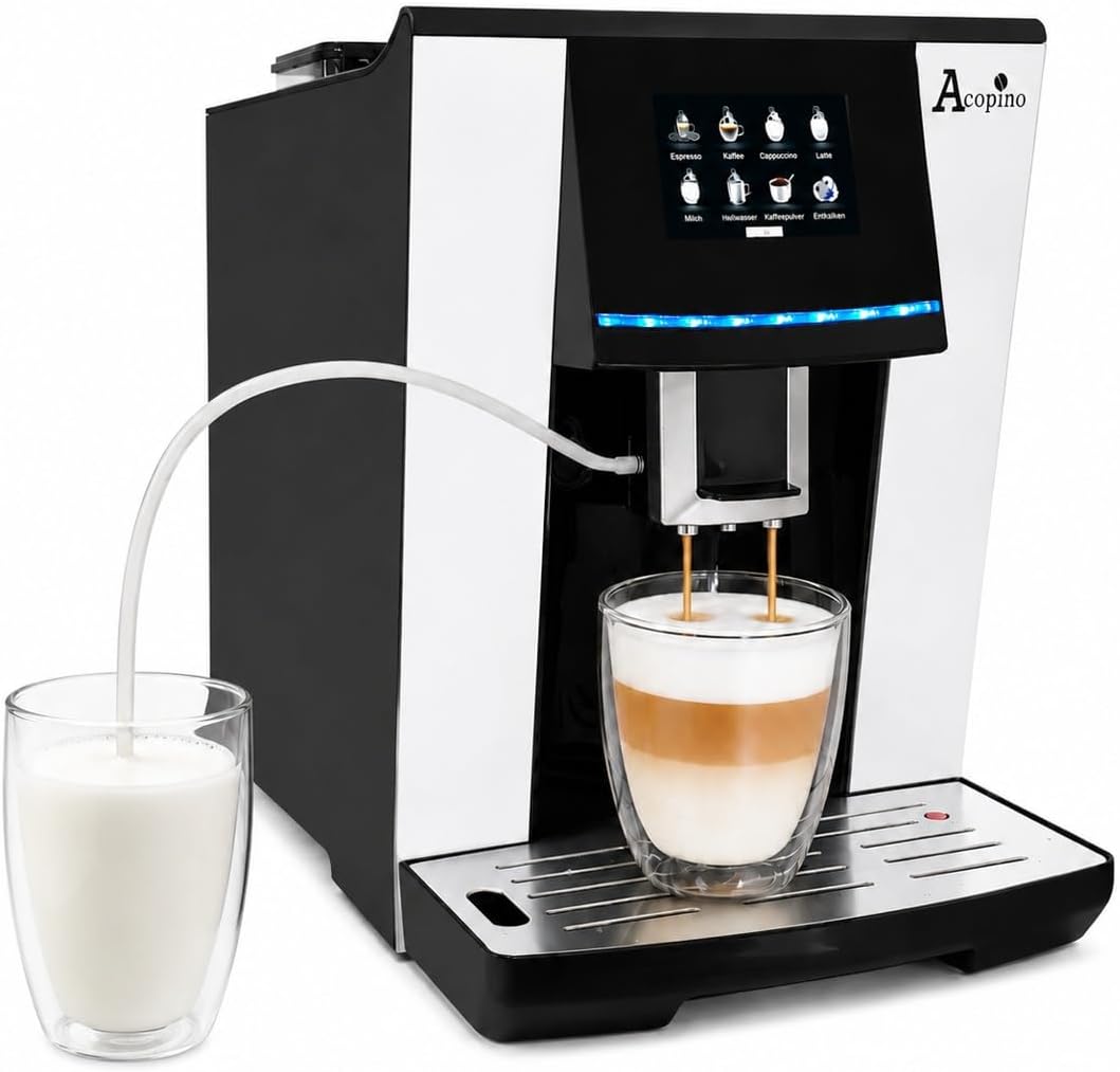 Acopino Kaffeevollautomat, Schwarz/Silber, Vittoria Onetouch und Espressomaschine mit Milchsystem, Cappuccino und Espresso auf Knopfdruck
