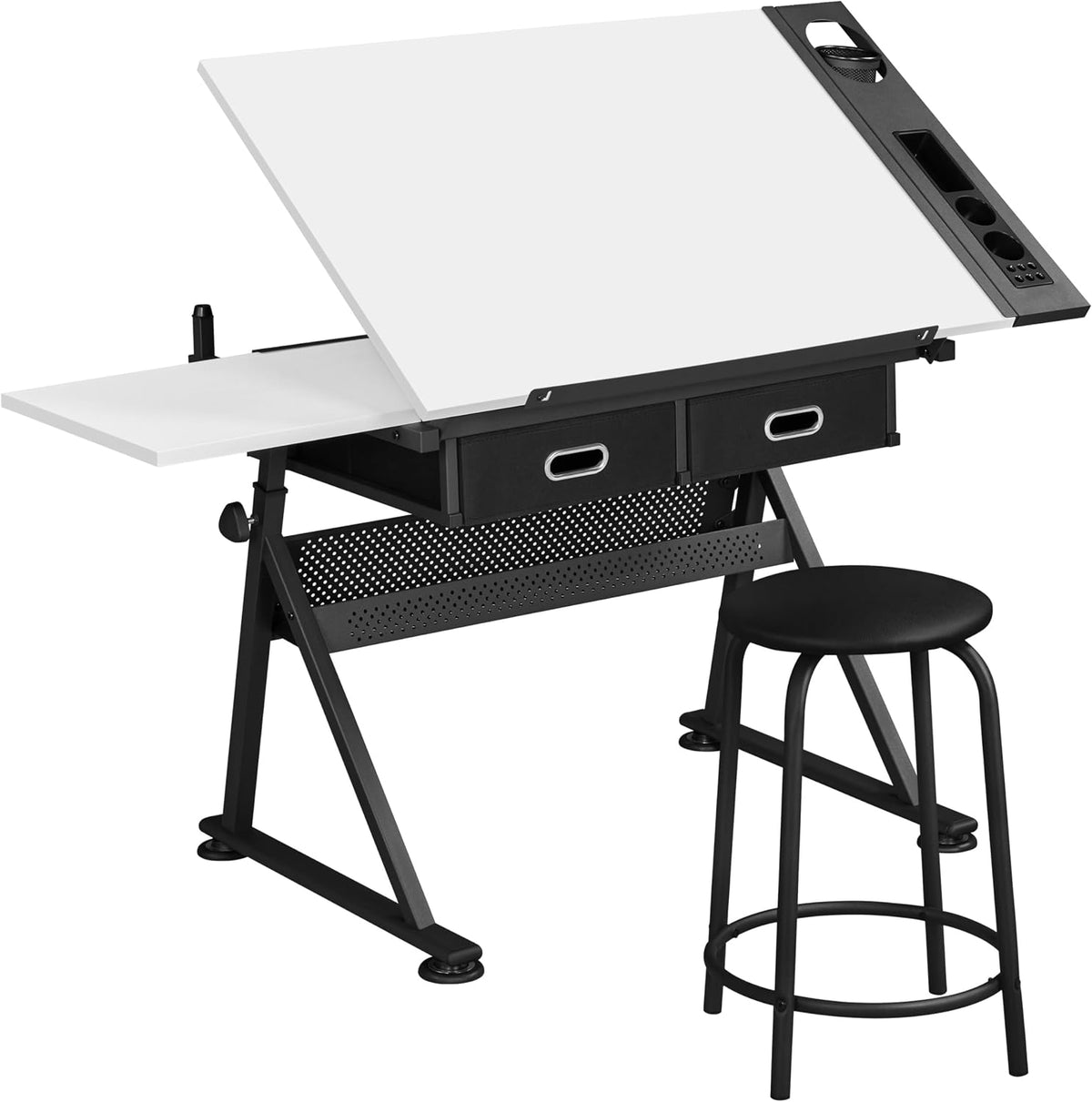 Yaheetech Schreibtisch, Metall, MDF-Holzplatten, Vliesstoff, Schwarz, Zeichentisch Architektentisch Verstellbarer Tischplatte