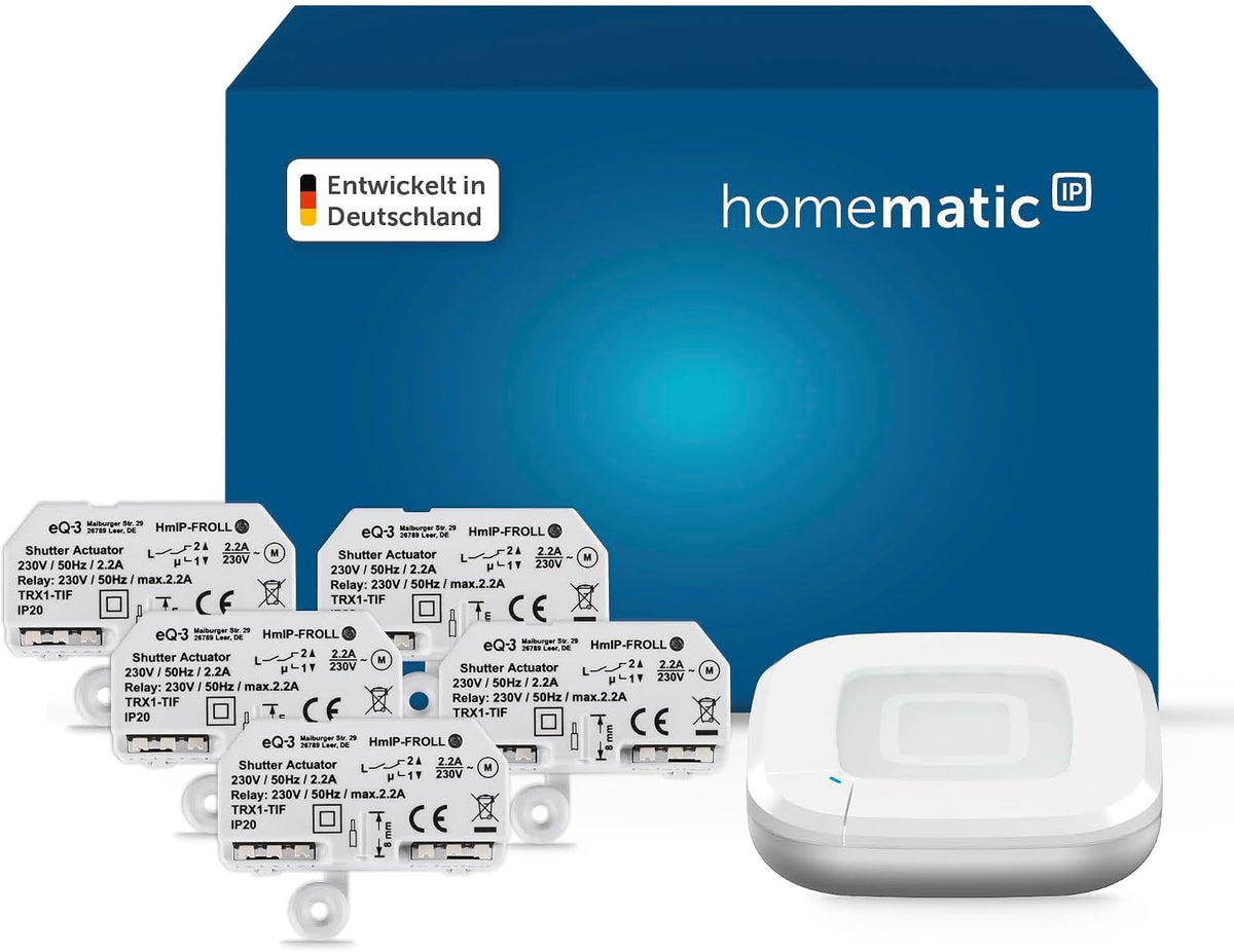 Homematic IP Markise, Blau/Weiß, Access Point 2 + 5x Rollladenaktor, Unterputz, Smart Home, Digitale Steuerung für 5 Rollläden per App