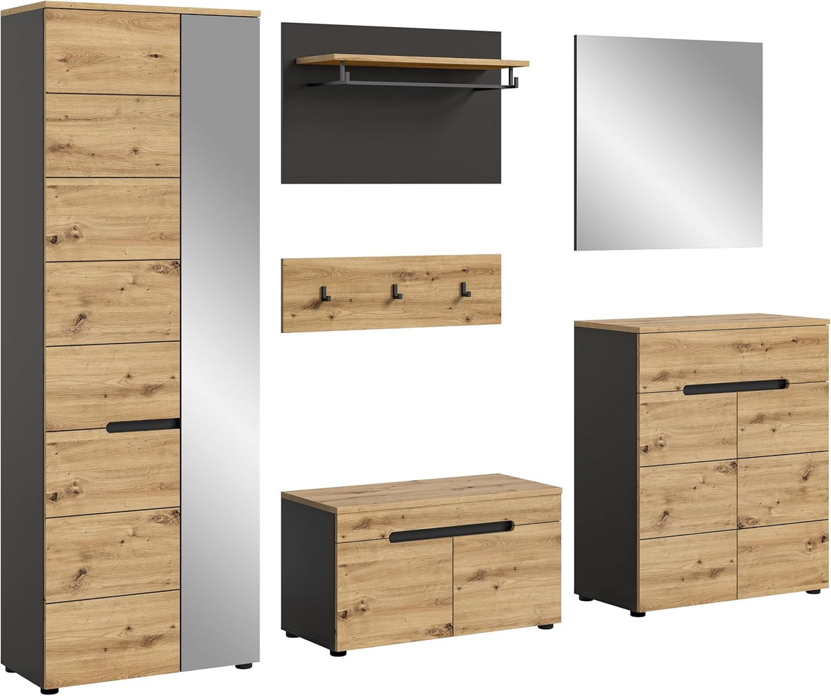 xonox.home Sitzbank, grau, Garderobe Canu X4CE1G01 Garderoben Kombination Set 5tlg. in, Korpus Basalt Nb., Absetzung Artisan Nb