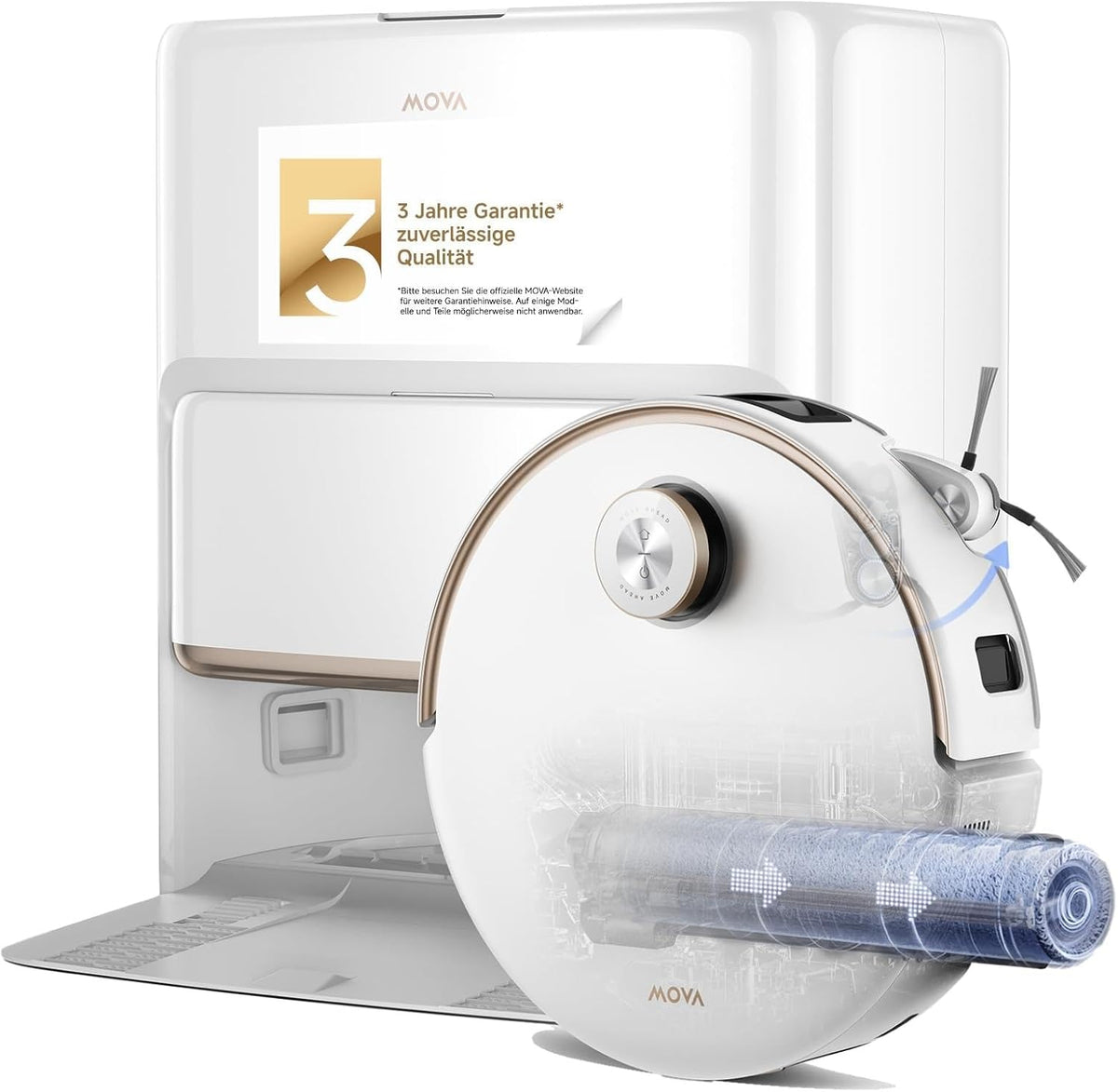 Mova Saugroboter, weiß/gold, Z60 Ultra Roller Complete mit Wischfunktion, HydroForce-Wischen, AutoShield-Technologie