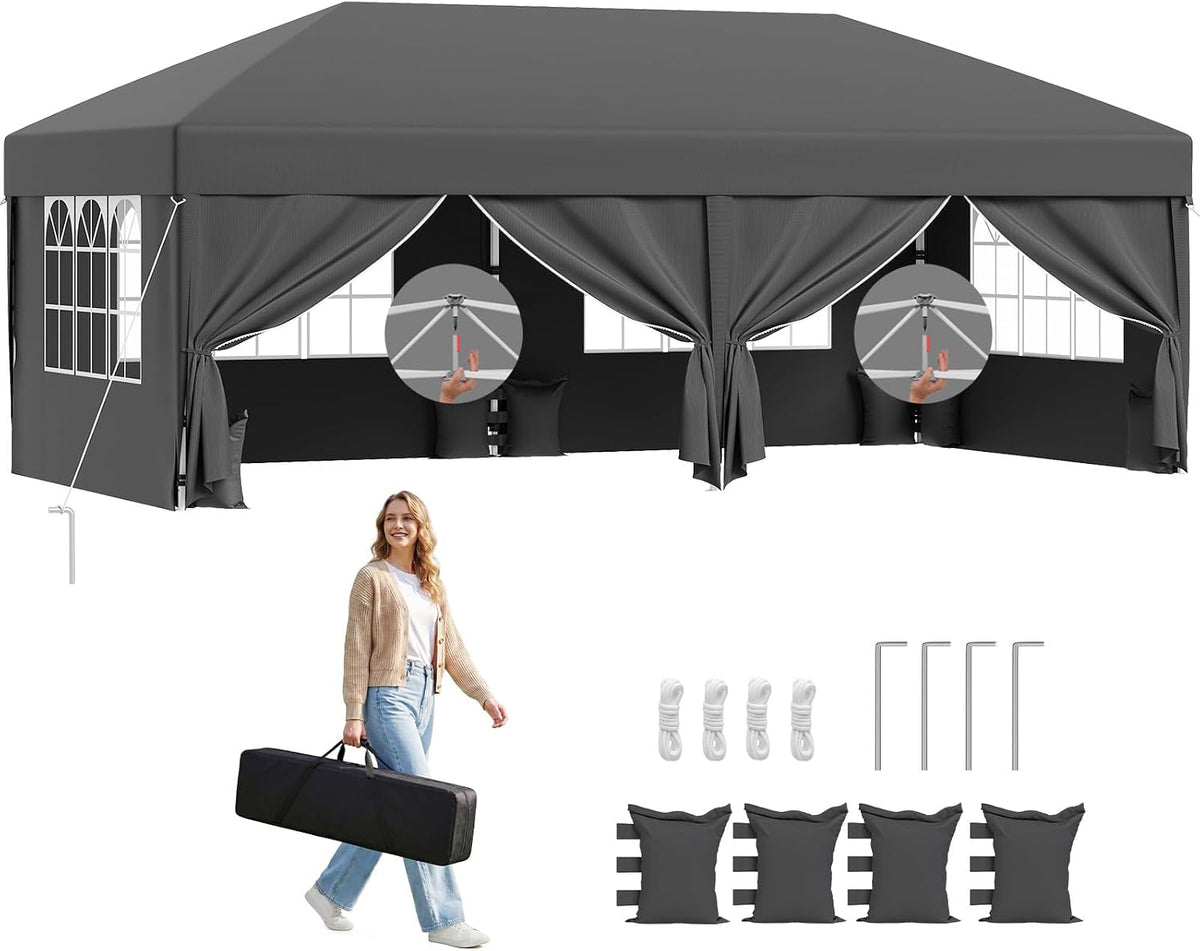 TRIUMPHKEY Pavillon, Grau, 3x6m Wasserdicht Stabil Winterfest，Pop Up Falt mit 6