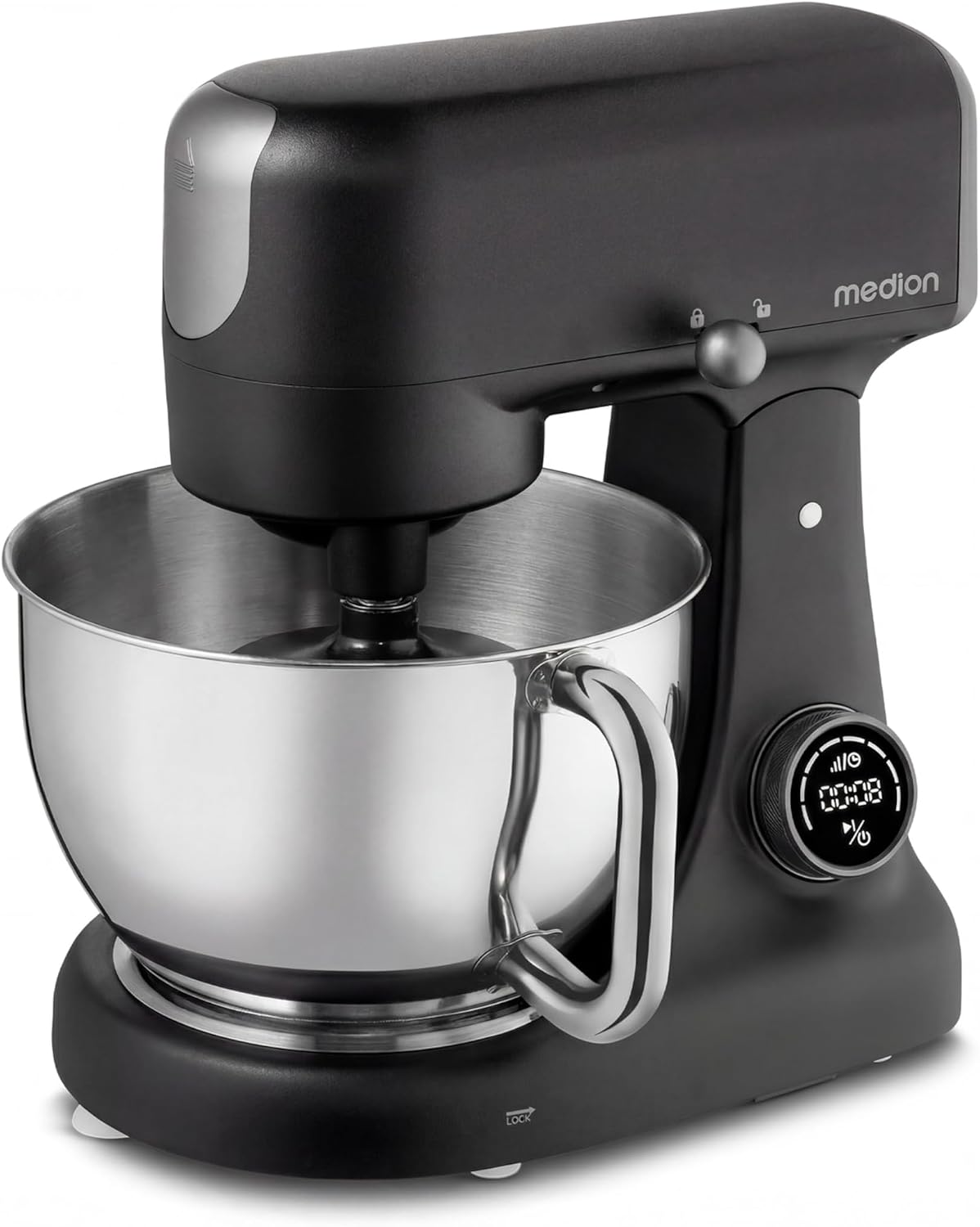 MEDION Universalküchenmaschinen, 4,6 L, schwarz, Küchenmaschine (Fleischwolf, Edelstahlschüssel, leiser Gleichstrommotor