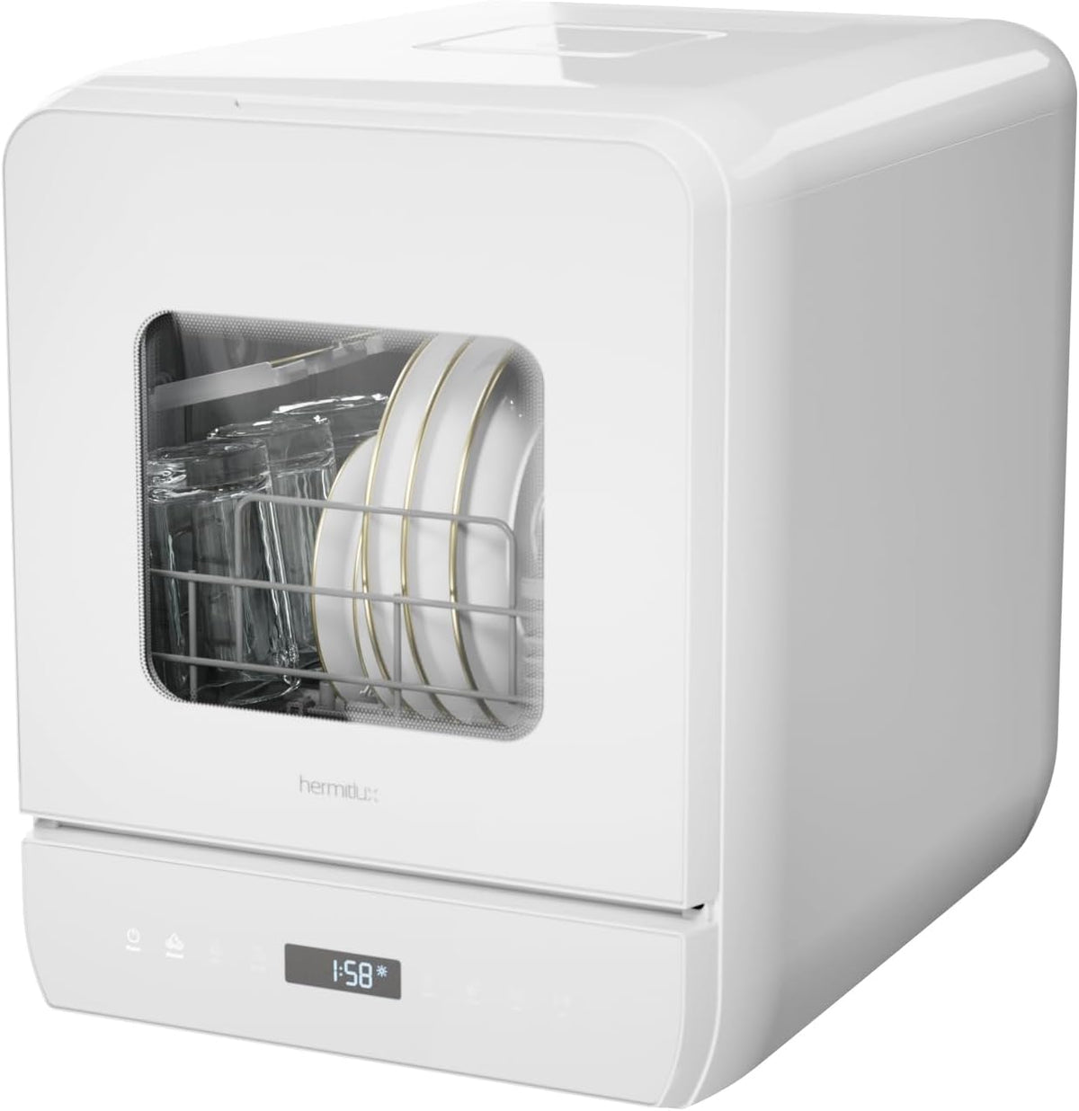 Hermitlux Tischgeschirrspüler, 5 L, Weiß, Mini spülmaschine mit 6+1 Programme, 5 Maßgedecken, Wassertank