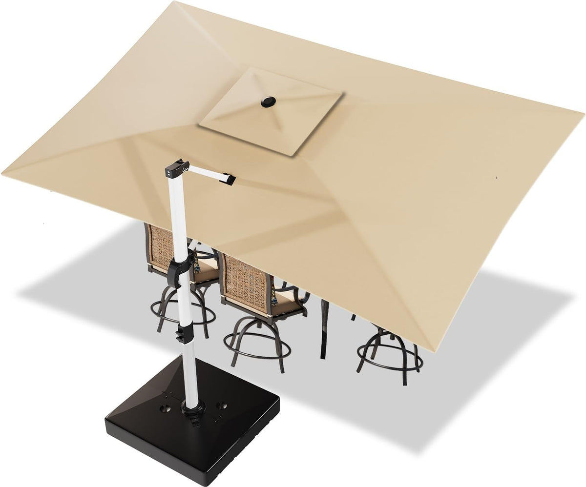 Devoko Markise, 300x400x260 cm, Beige, Sonnenschirm mit Schirmständer, Ampelschirm mit Ständer, Wasserabweisend Gartenschirm mit Doppeldach und Kurbel