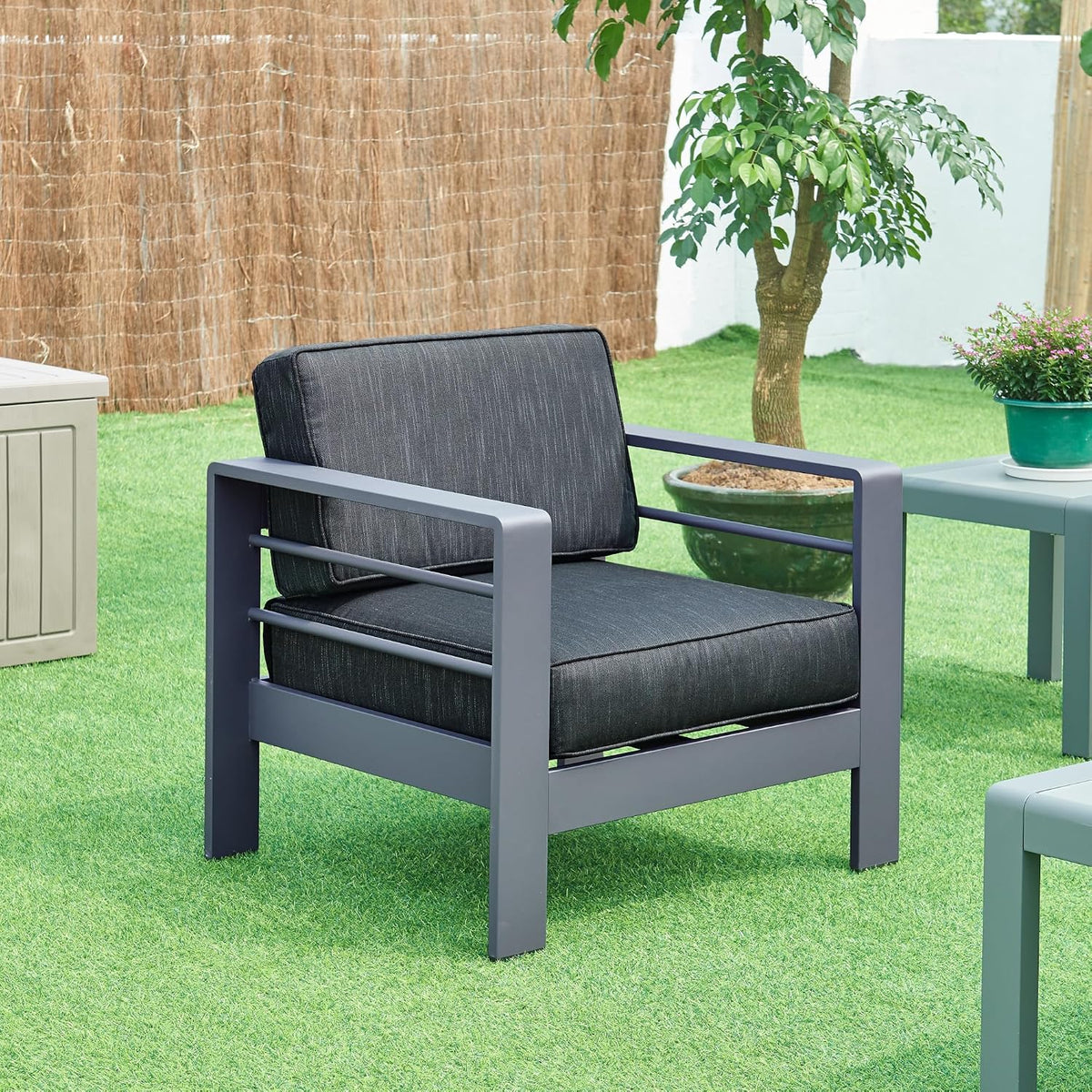 casa.pro Lounge-Stühle, 62 x 81 x 70 cm, Dunkelgrau, Gartensessel Avise Loungesessel Outdoor Sessel Balkonstuhl