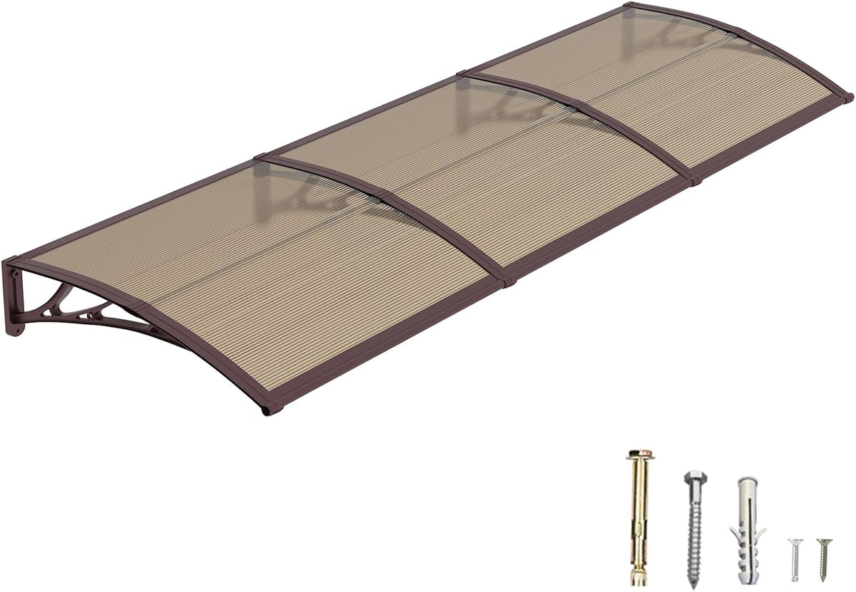 DAWNINGHOMM Pavillion, 100 × 300 cm, Braun/Transparent, Vordach für Haustür, Überdachung mit ABS-Halterungen, Vordach Regen