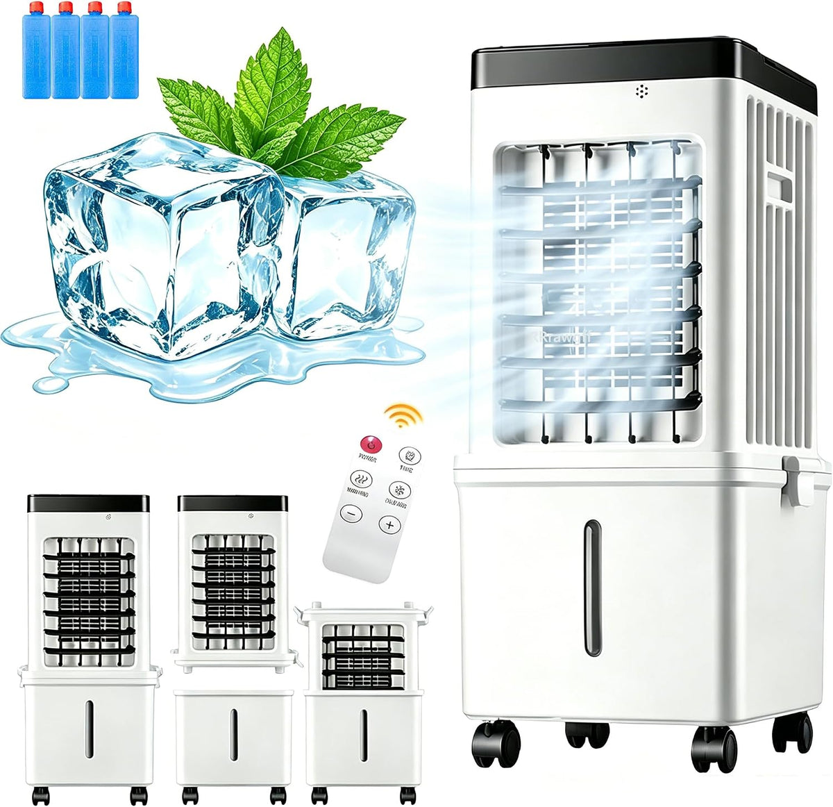 Klimaanlage, 12 L, Weiß, 3-in-1 Ventilator mit wasserkühlung mit Fernbedienung, luftkühler/klimagerät ohne abluftschlauch tragbar