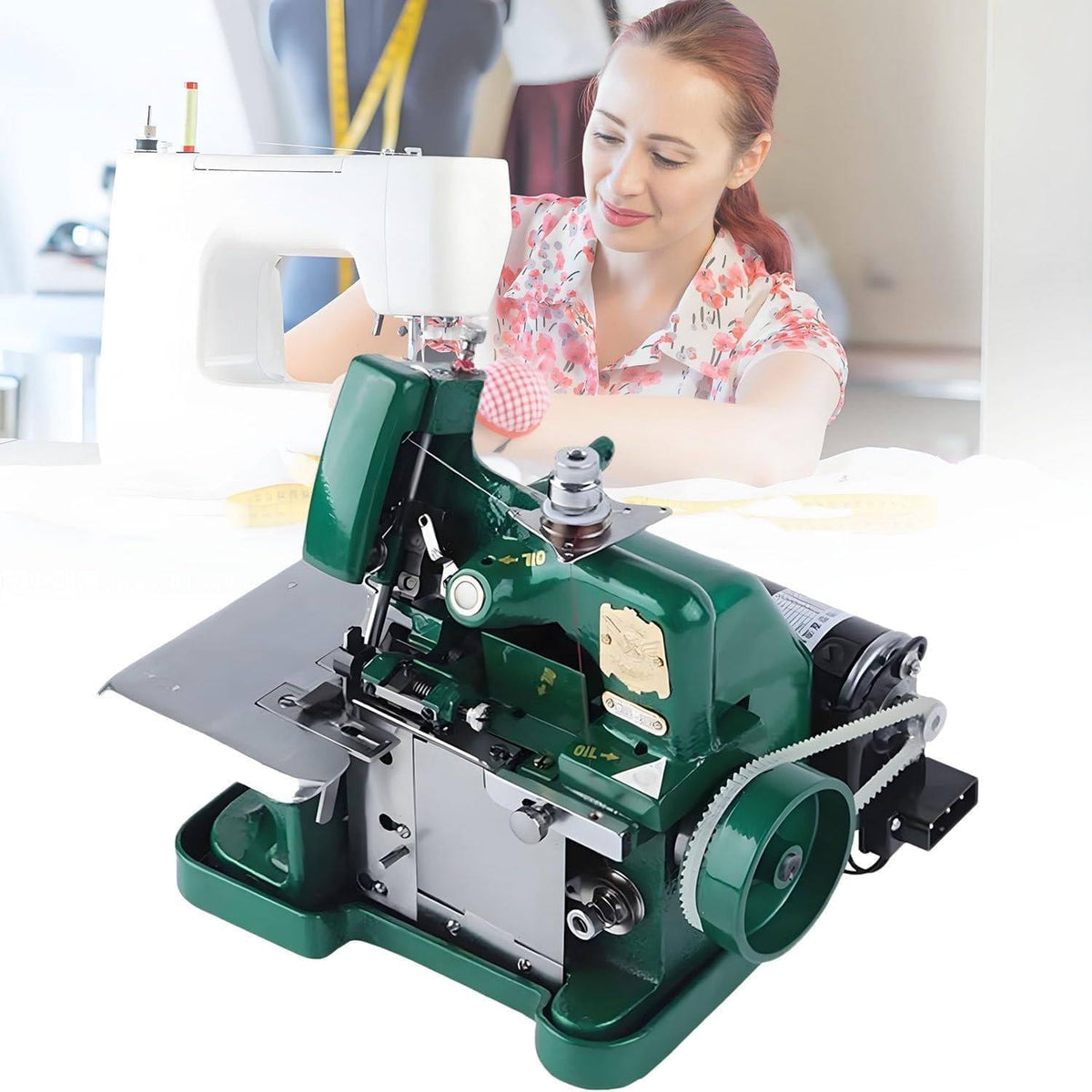 WHYYDSS Overlock-Nähmaschinen, 255 x 210 x 270 mm, Grün, Overlockmaschinen und Industrie-Overlockmaschinen, Perforationsperlengröße: Φ3