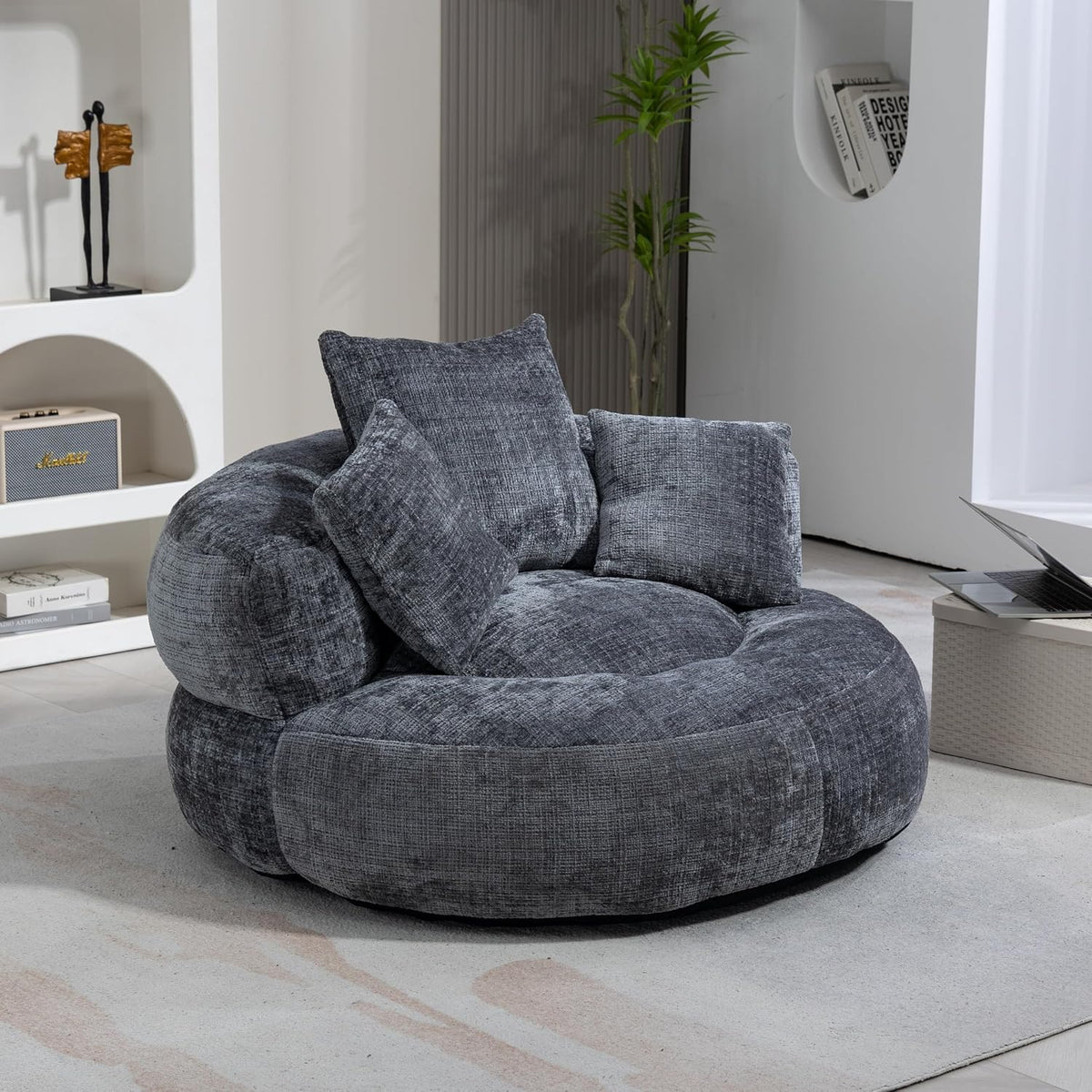 Sofa TIZZ, Grau, Sitzsack Stuhl Single mit hohem Rücken und DREI Kissen für, Komfort Lounger für Schlafzimmer Büro Indoor Outdoor