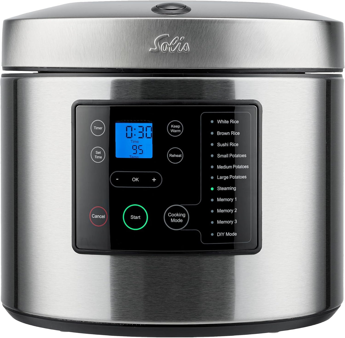 Solis Reiskocher, 5 Liter, Schwarz, Rice & Potato Cooker, Digitaler & Dampfgarer