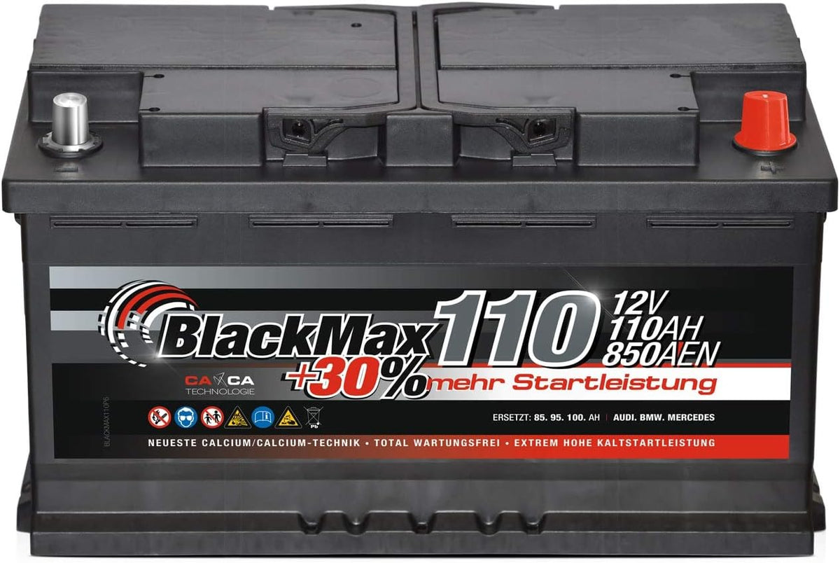 BlackMax Autobatterien, 110 Ah, 12 V, Grau, Starterbatterie 850A Calcium-Technik