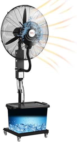 WOTZOV Ventilator, 650 mm, Weiß, Gewerblicher oszillierender Nebel für den Außenbereich, 26/30-Zoll-Stand mit Wassernebelkühlung
