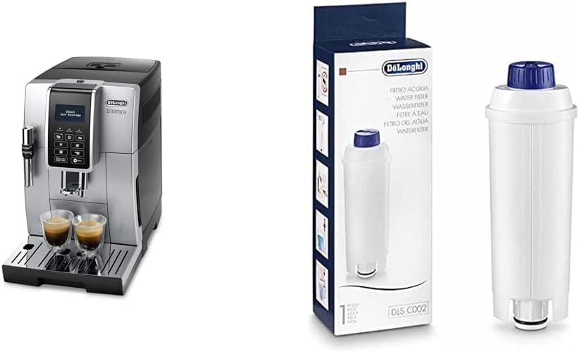 De'Longhi Kaffeevollautomat, silber, De' Dinamica ECAM 350.35.SB mit Profi-Milchaufschäumdüse, & Original Wasserfilter DLSC002 - Zubehör für De' en