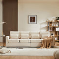 Sofa Lexiou, Beige, Modernes 4-Sitzer- aus Leinenstoff, Viersitzer- mit Armlehnentaschen und 4 Kissen, im einfachen Stil