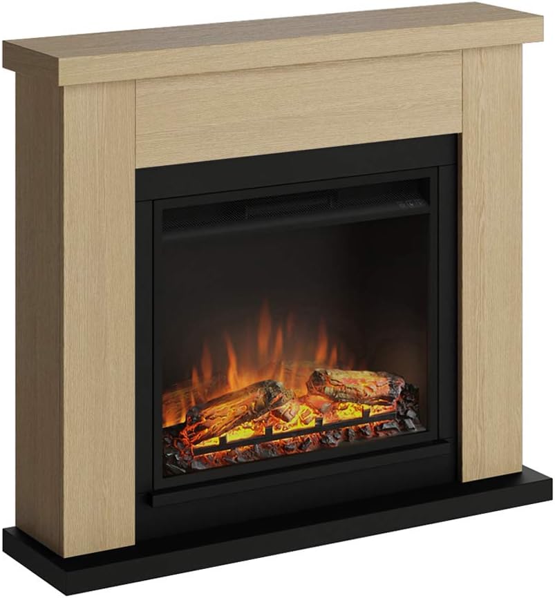 TAGU Elektrokamin, 23 Zoll, 1500 W, Natürliche Eiche/Schwarz, Frode mit Powerflame Elektrischer Kamin, 7 Tage programmierbar