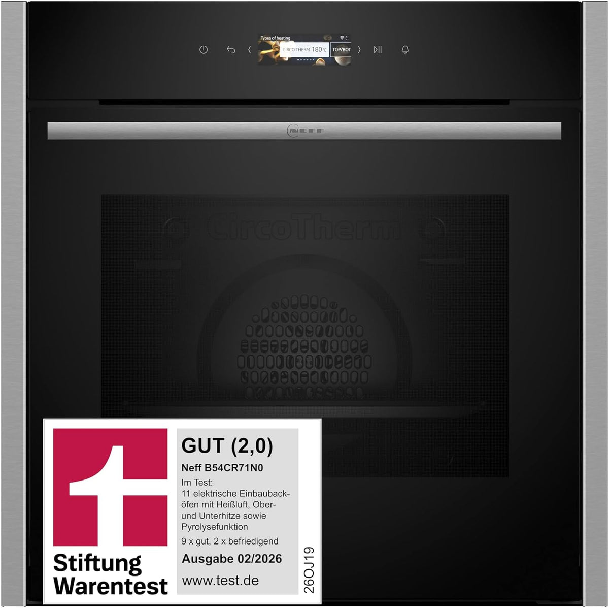 Neff Backofen, 60x60 cm, Silber, B54CR71N0, Stiftung Warentest GUT (2, N 70, Smarter Einbau-, Made in Germany, Pyrolyse