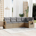 Gartenmöbel-Set ZEYUAN, Beige, 5-TLG. Garten-Sofagarnitur mit Kissen Poly Rattan, Lounge Gartenmöbel Set, Möbelsets