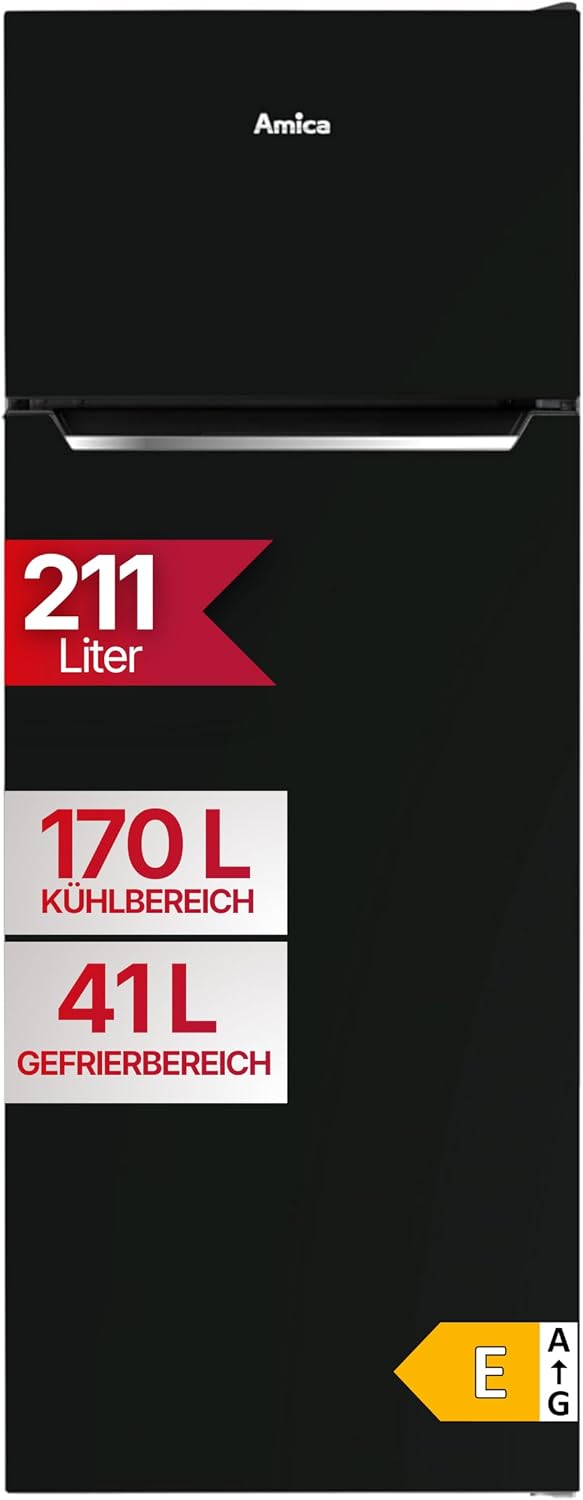 Amica Kühl-Gefrierkombination, 144 x 54 x 55 cm, 211 l, Schwarz, Kühl‑Gefrierkombination freistehend FrostControl LED