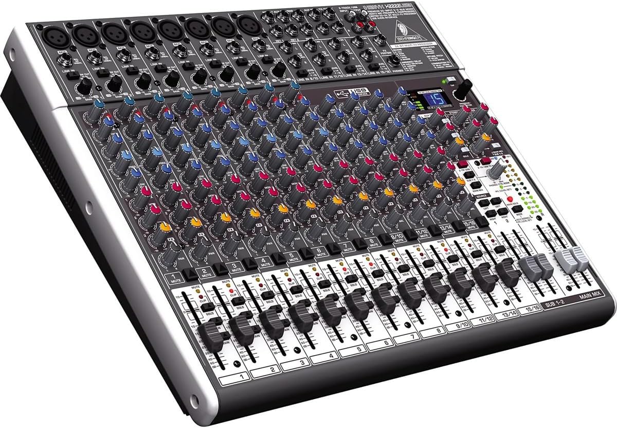 Behringer Kompressor, Schwarz/Silber, X2222USB 22-Input 2/2-Bus Mixer mit XENYX Mic, British EQs, Kompatibel mit PC und Mac