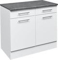 möbelando Bett, 100 x 90 x 60 cm, Grau, Eddy Moderner Küchenunterschrank in Weiß matt, Metallic - Geräumiger Unterschrank Küche mit viel Stauraum