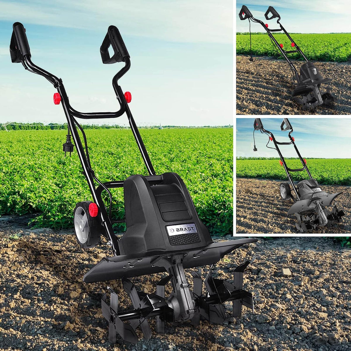 BRAST Motorhacken, 1500 Watt (2PS), Schwarz, Motorhacke Gartenfräse Elektro