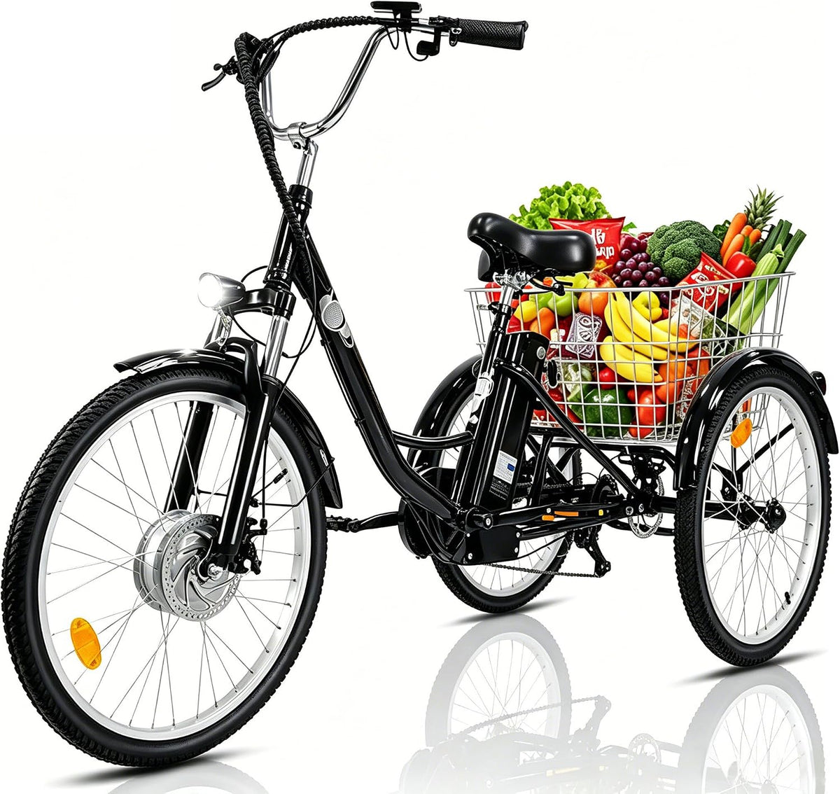 Fanesen Fahrrad, 24 Zoll, 15 Ah, 250 W, 36 V, Schwarz, Bike, E Bike Dreirad für Erwachsene Elektro Dreirad für Herren