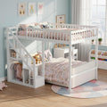 BLSYHDH Bett, 90 x 200 cm, Weiß, Etagen mit Treppe, Etagen für Kinder mit Staufach Kinder Hoch mit Fallschutz