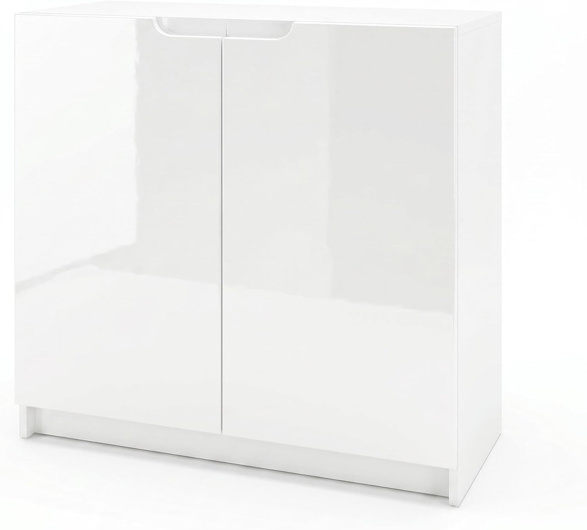 Vladon Sideboard, 82 x 78 x 37 cm, Braun, Logan, Made in Germany, Kommode mit 2 Türen, Weiß matt/Weiß Hochglanz