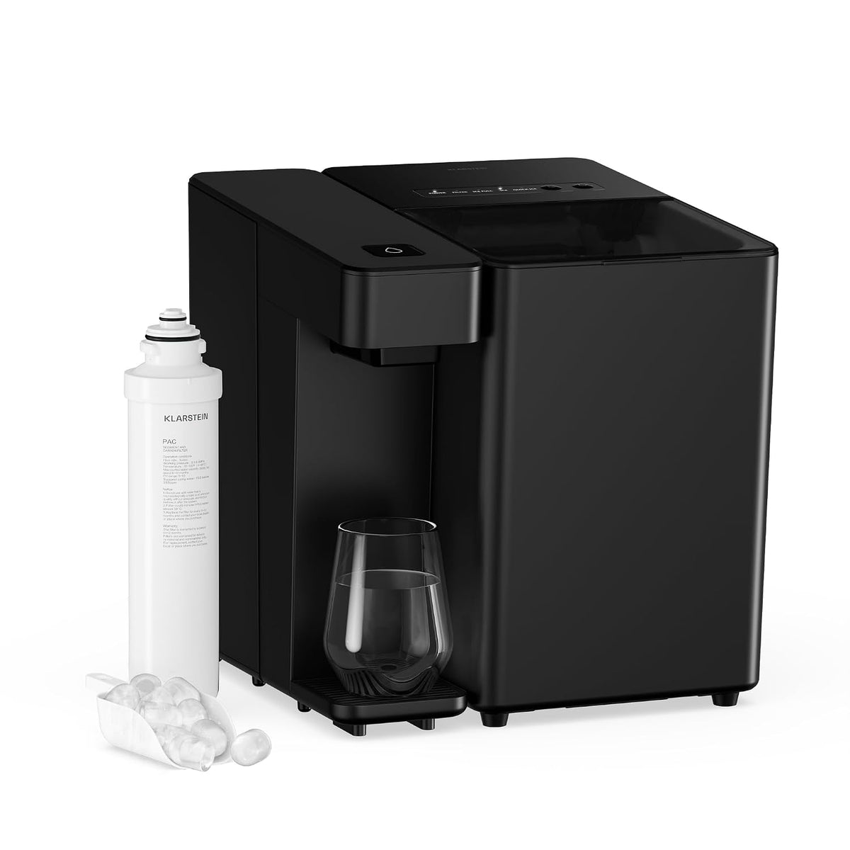 Klarstein Eiswürfelmaschine, 10 kg, 2 L, Schwarz, Velaire & Wasserspender, Tank, PAC-Filter, /24h, Kleine & Große Eiswürfel