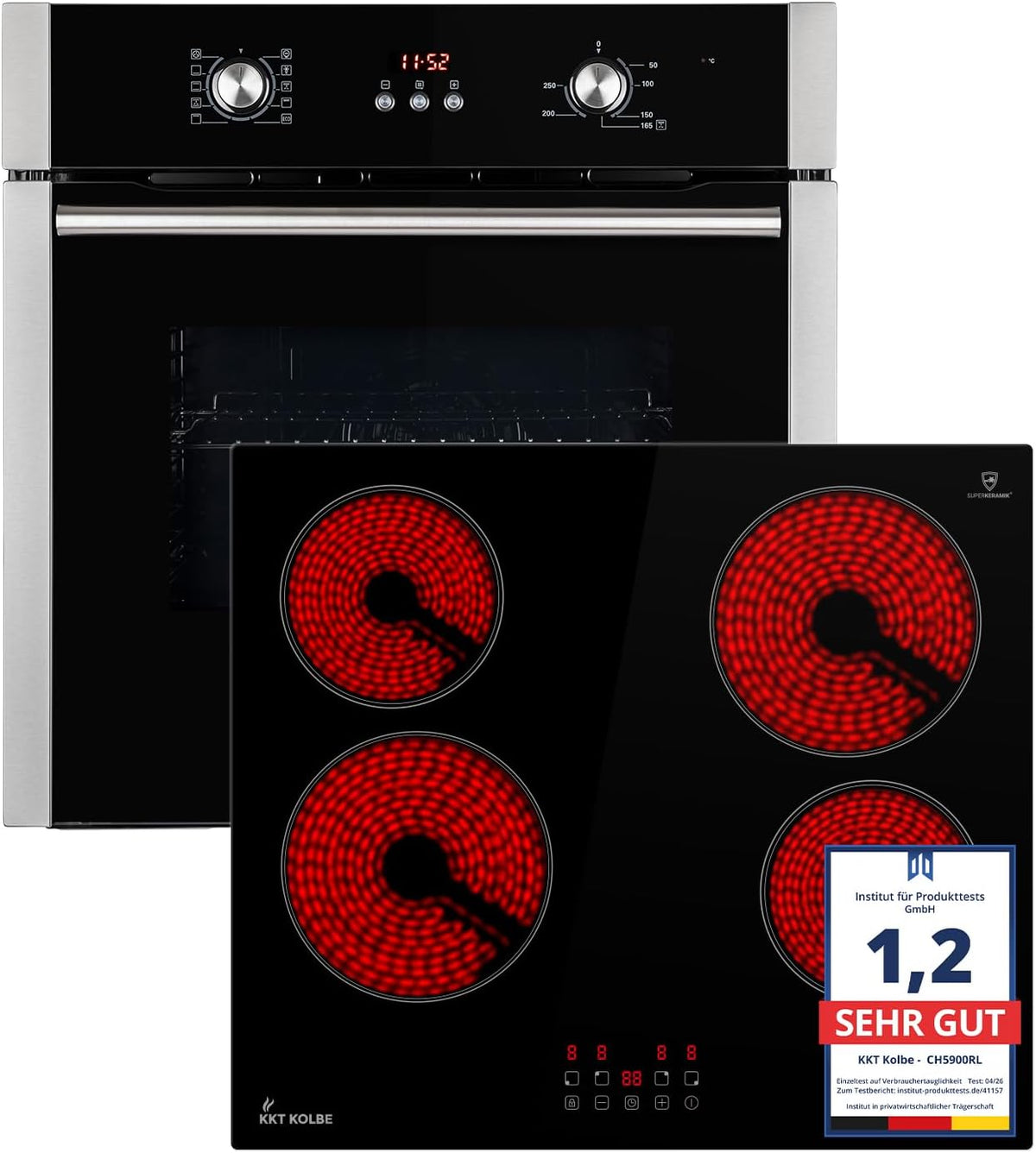 KKT Backofen, 6000 W, Schwarz, KOLBE Herdset SET8805CH5900RL, und Kochfeld