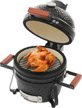 Bdneygtyr Holzkohlegrill, 32 cm, Keramik, Edelstahl, Bambus und Gusseisen, Silber
