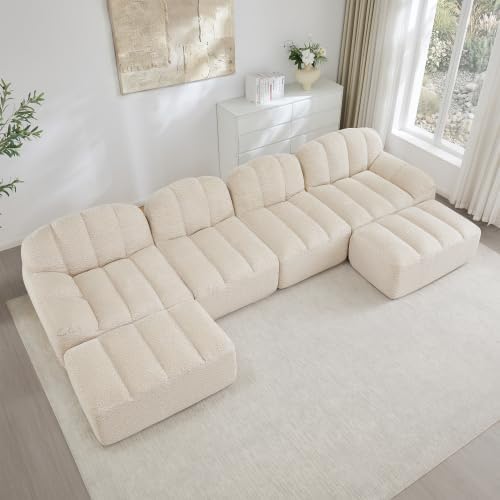 chellago Sofa, Beige, U-Form Modulares 4-Sitzer mit 2 Ottomans, Boneless Couch für großes Wohnzimmer, Tiefe Sitzfläche aus 32D Schaumstoff