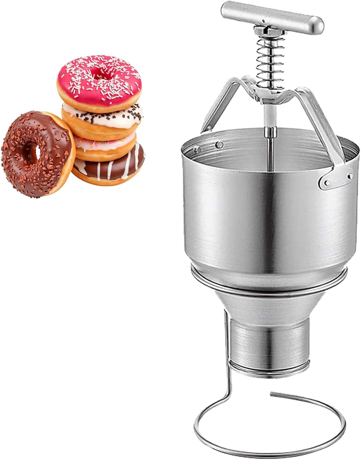 Manueller Monitor, 5 L, Silber, Donut-Maker, Edelstahl Teigspender mit 6 Dickeneinstellungen für Waffeln