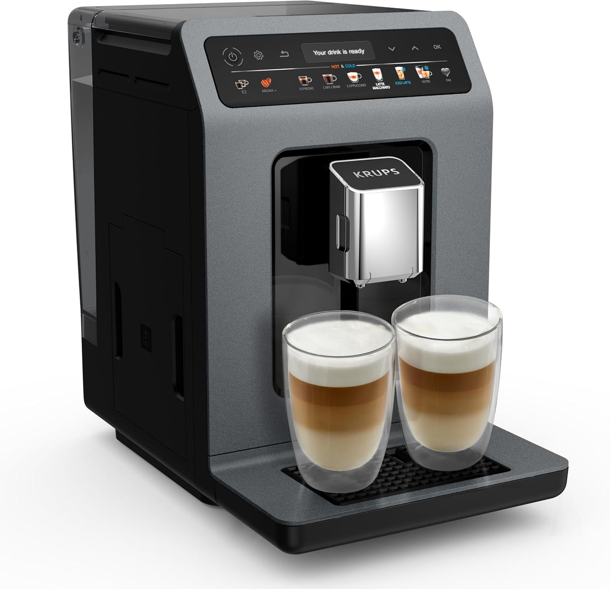 KRUPS Kaffeevollautomat, Schwarz/Silber, Evidence Hot & Cold, 18 Getränkespezialitäten, heiße und kalte Getränke