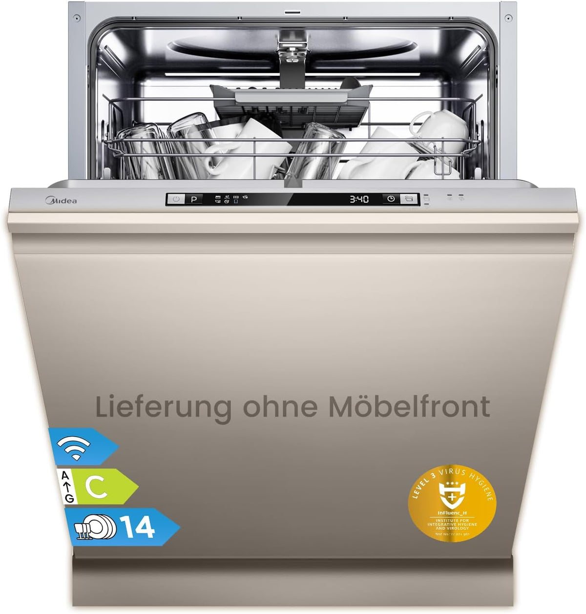 Midea Geschirrspüler, 60 cm, Silber, Vollintegriert Einbau Spülmaschine C-Klasse