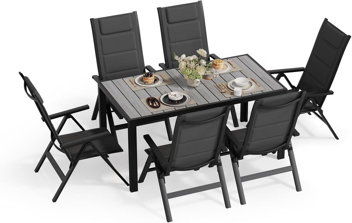 Gartenmöbel-Set JUMMICO, Schwarz, 4 stühle Klappbar mit 1 Tisch, 5-Fach Verstellbarer Aluminium Sessel und Einer Tischplatte