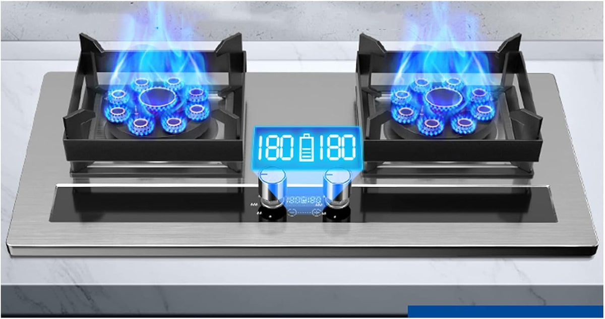 Gasherd, 5,2 KW, Schwarz, Kochfeld, Doppelherdbrenner, Gehärtetes Glas, Eingebautes Gaskochfeld, LPG/NG, Dual Fuel