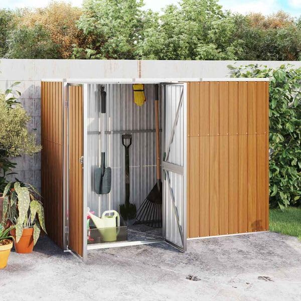 Gerätehaus Woonisher, 225x89x161 cm, Verzinkter Stahl, Metall, Braun, Gartenhaus Holz Metall Kunststoff Alternative Mit Schrägem