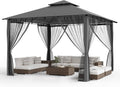 Amopatio Pavillon, 4M, Grau, 3.4x3. Garten Wasserdicht Stabil Winterfest, Doppeldach Garten mit Moskitonetz, Deluxe Patio Gazebo Wetterfest