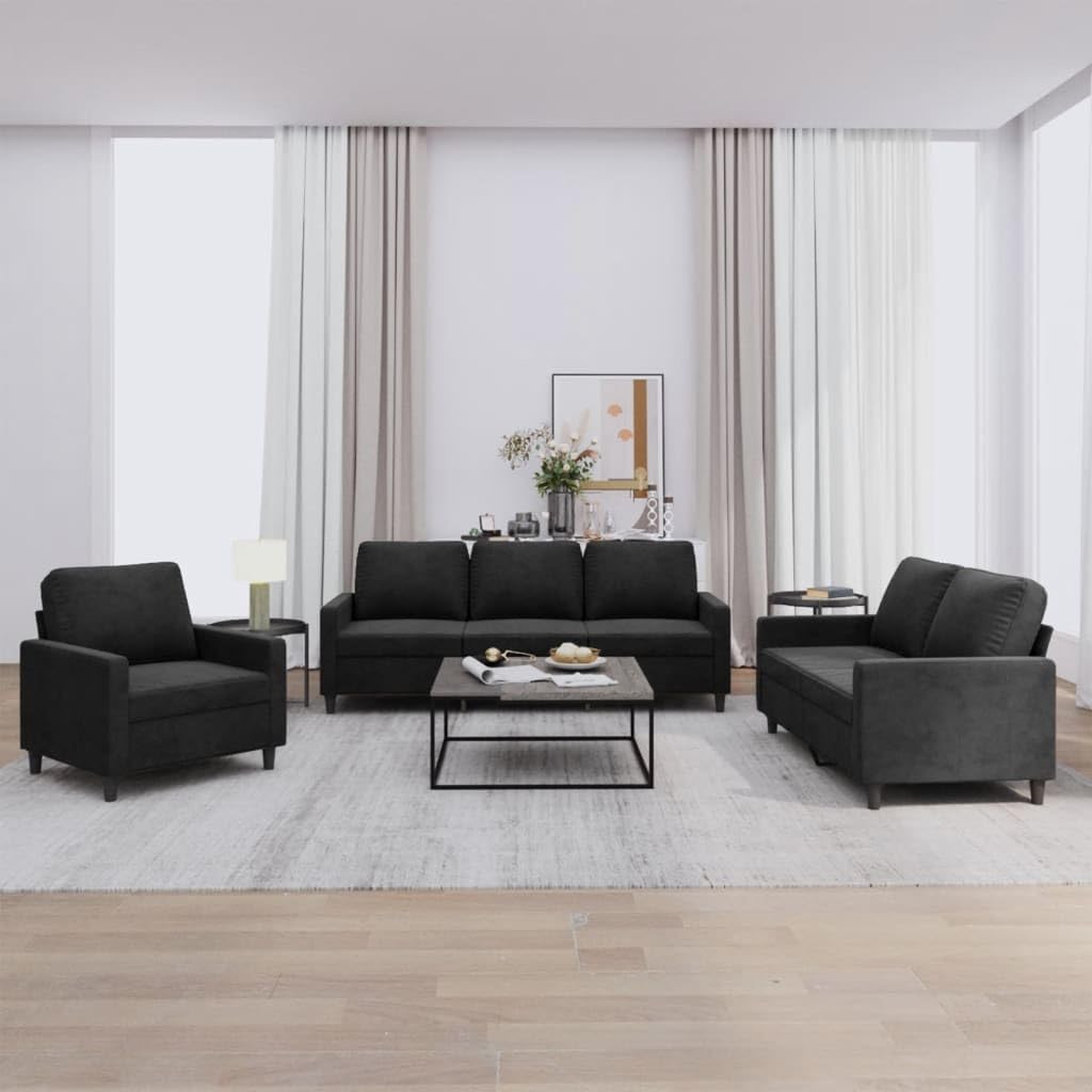 Sofa Emmtore, Samt (100 % Polyester), Metall, Textilene, Sperrholz, Schwarz, Wohnzimmersofa
