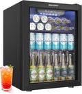 EUHOMY Getränkekühlschrank, 48 L, Weiß, mit Glastür, Mini Kühlschrank für 68 Dosen, Leiser Bierkühler mit LED & Digitalanzeige