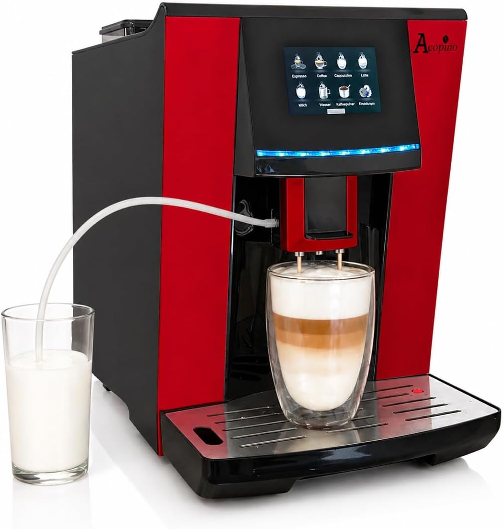 Acopino Kaffeevollautomat, Schwarz/Silber, Vittoria OneTouch, Cappuccino & Latte auf Knopfdruck, großes 3, 5' Touchdisplay