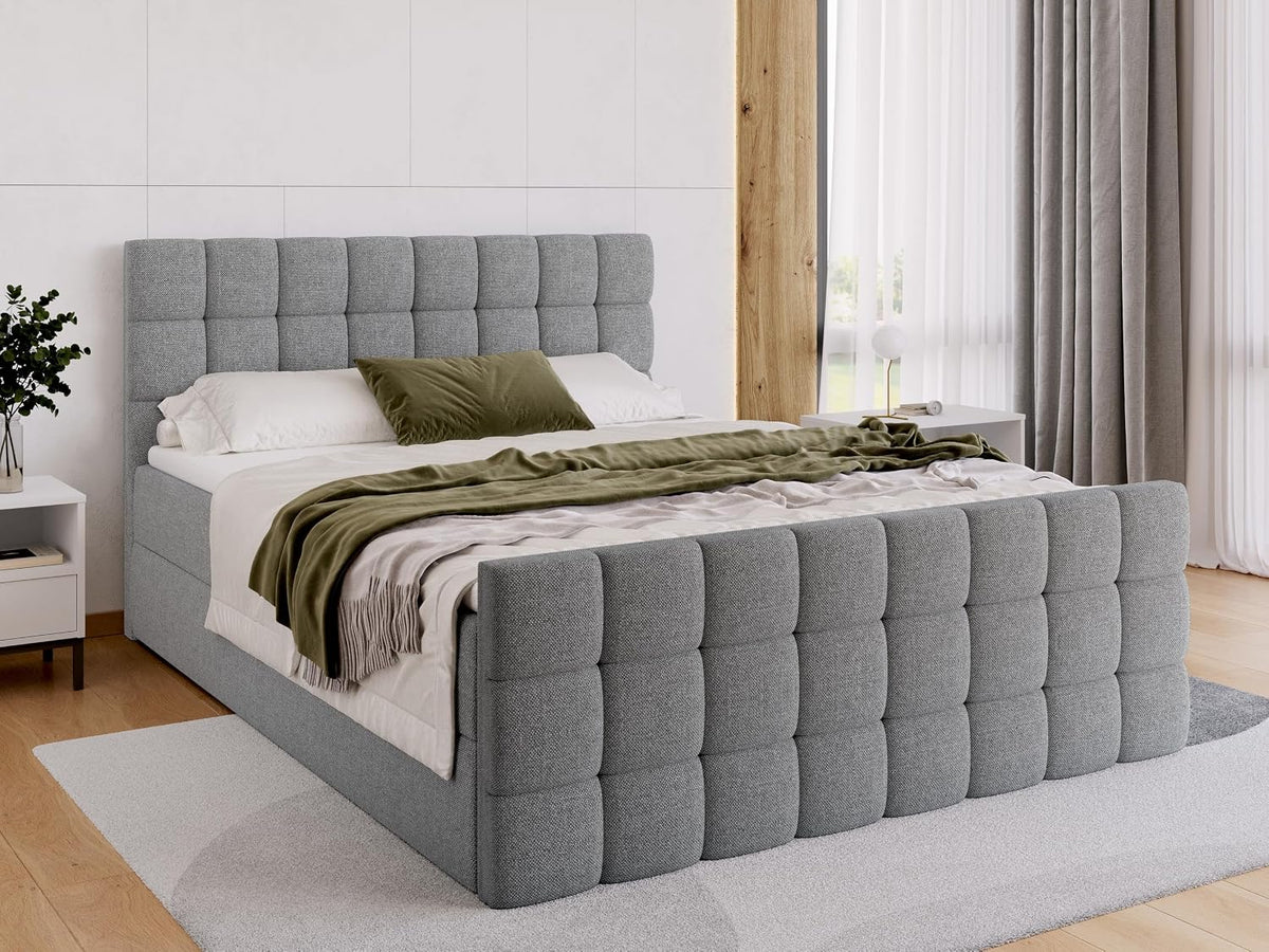 BROMARKT Boxspringbett, Grau, mit Bonell Matratze und Bettkasten Doppelbett mit Topper