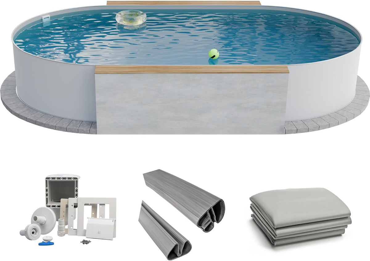 Fresh-Pool Stahlrahmenpool, 525x320x120 cm, 0,6 mm, 0,8 mm, grau, Profi Stahlwand Set oval, Stahl weiß, Folie, Einhängebiese