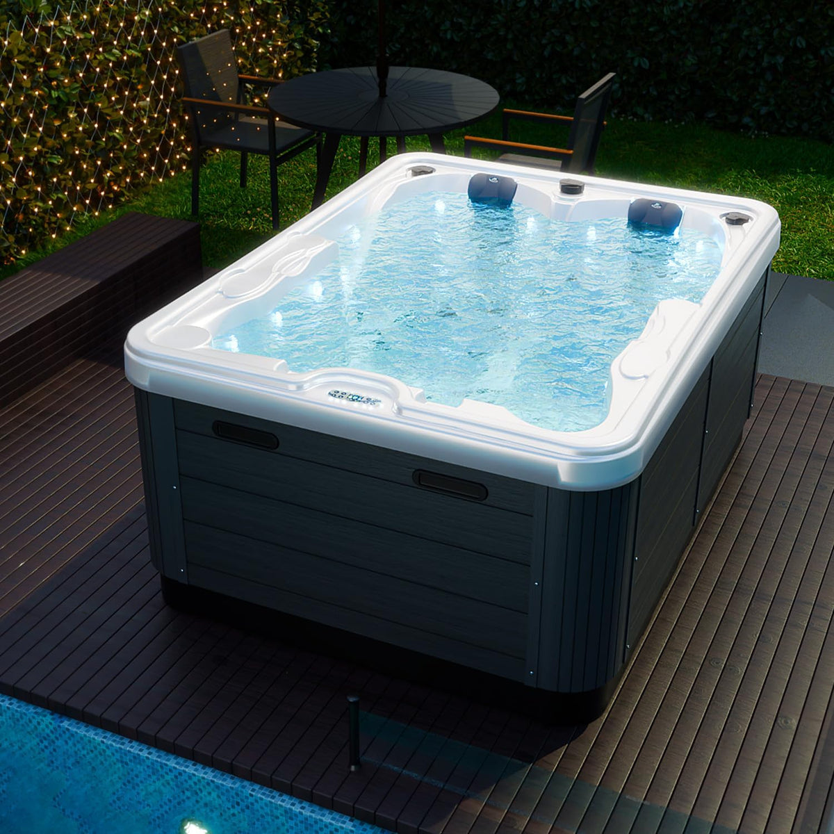 Tronitechnik Badewannen mit Sprudelfunktion, 620 Liter, Weiß/Grau, Outdoor Whirlpool Bottaro, 2 Personen, Winterfest isoliert