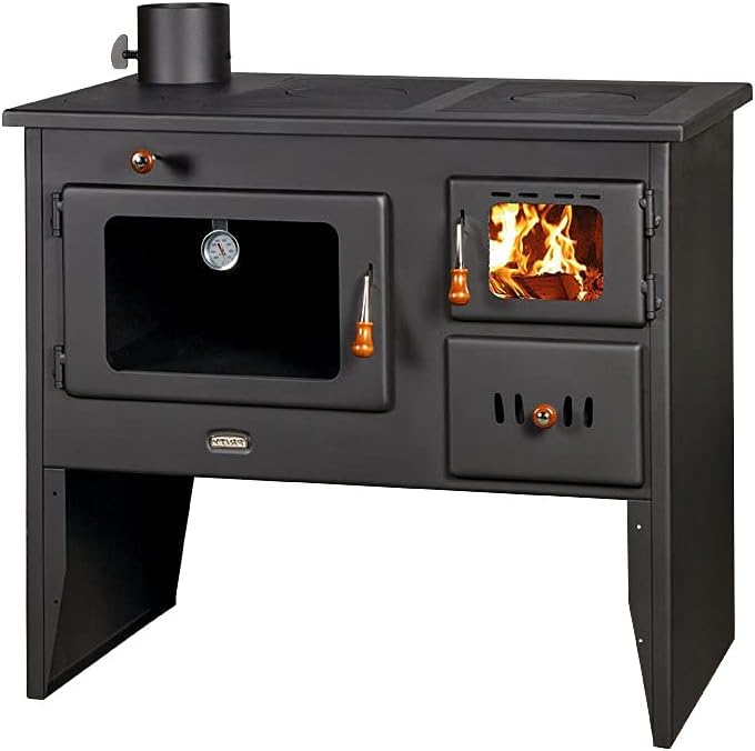 Prity Backofen, 15 kw, Schwarz, EEK A - Küchenofen Holzherd mit XL- 2P41 Rauchrohr Links