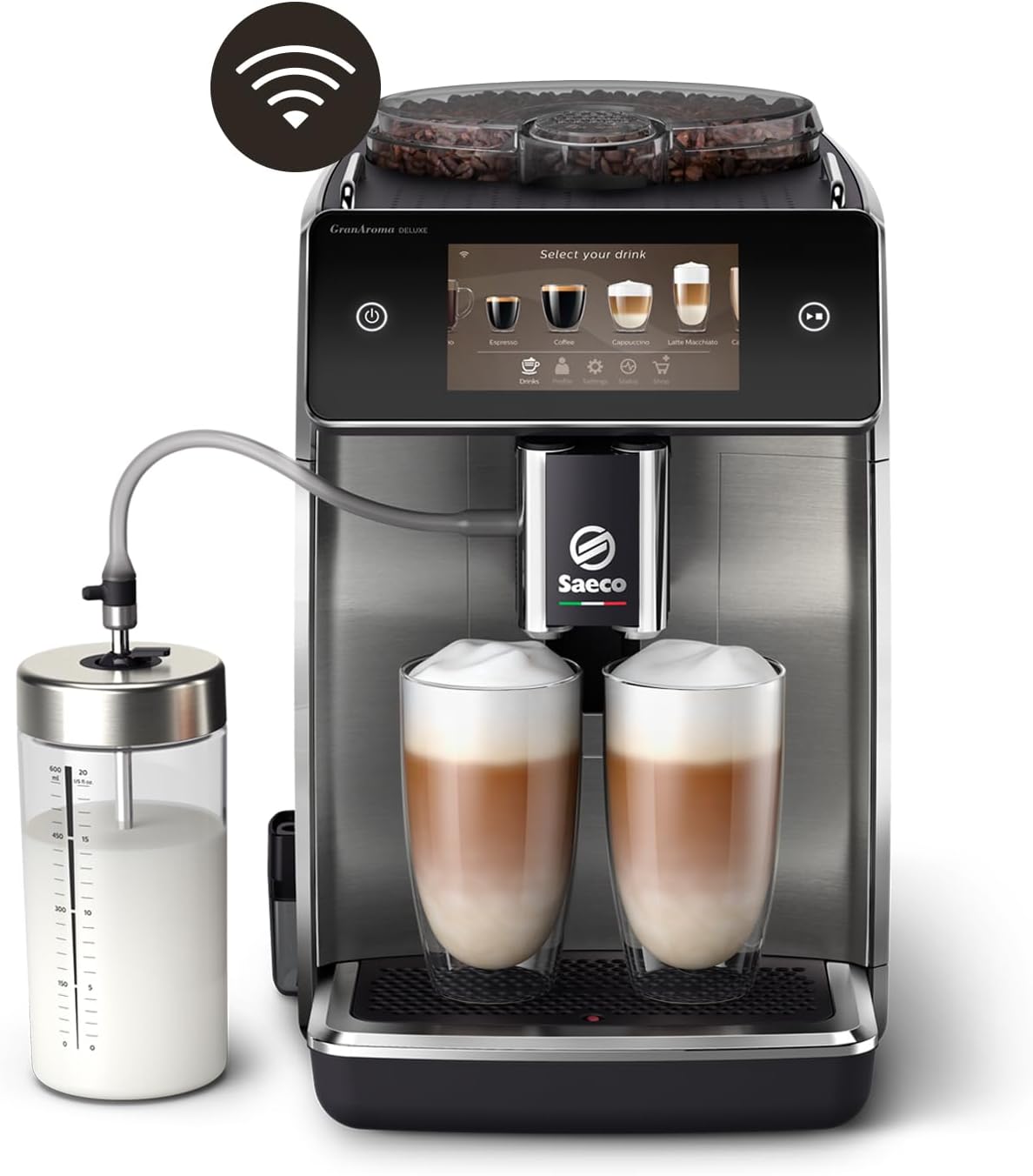 PHILIPS Kaffeevollautomat, Silber, Saeco GranAroma Deluxe, Edelstahl, 18 Kaffeespezialitäten